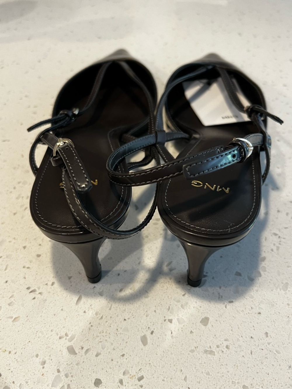 Mango Dark Brown Strappy Kitten Heel Pumps Size 39 New - Picture 5 of 9